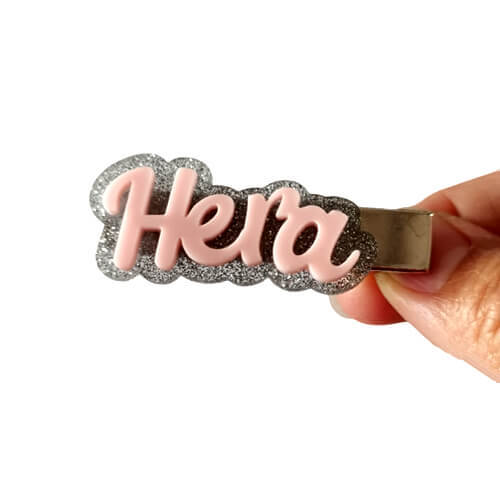 Custom diy acrylic logo pins suppliers china bulk personalised glitter name hair clips wholesale suppliers